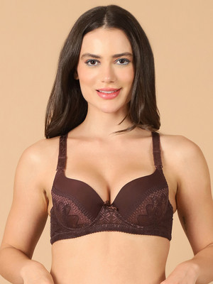 Quttos Quttos Lightly Padded Underwire T-shirt bra with bows Women T-Shirt Lightly Padded Bra(Brown)