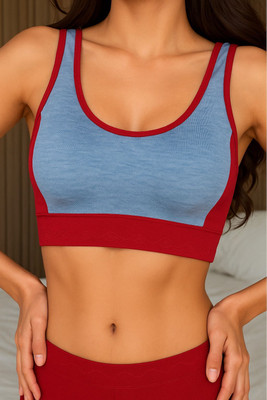 ZUBI DUBI FASHION ERA Stylish U-Neck Non Padded Sports Bra for Women | Comfortable Gym & Yoga Wear Women Sports Non Padded Bra(Red, Grey)