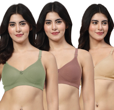 LILY Axela Moulded Double Layered Women T-Shirt Non Padded Bra(Green, Brown, Beige)