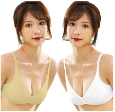 KUHAJI Women's Cotton Free Size Lightly Padded Adjustable Strap Bra For Everyday Wear Women Everyday Lightly Padded Bra(White, Yellow)