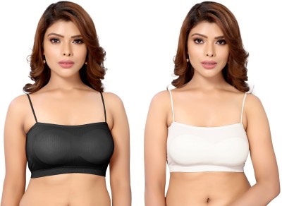 VarniEcom Women's Cotton Blend Full Comfortable Havy Padded Chami Bra For Everyday Wear Women Everyday Lightly Padded Bra(Black, White)