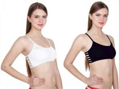 BRATON Women Bralette Lightly Padded Bra(White, Black)