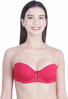 Pink PixiesCreation Transparent Strap Backless Pushup Bra Women Push-up Lightly Padded Bra(Pink)