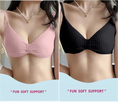 Comfy Secret Women Everyday Lightly Padded Bra(Black, Pink)