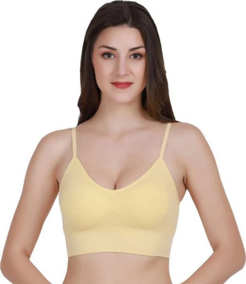 zoxen Women Cami Bra Lightly Padded Bra(Beige)
