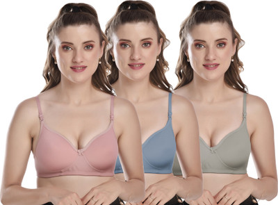 Auletics Women's Padded Bra for Girls Combo Pack Women Everyday Lightly Padded Bra(Light Blue, Light Green, Pink)