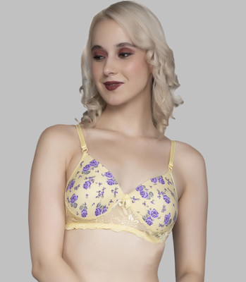 FIMS Women Cotton Floral Printed Lightly Padded Bra 1 Yellow Women Everyday Lightly Padded Bra(Yellow)