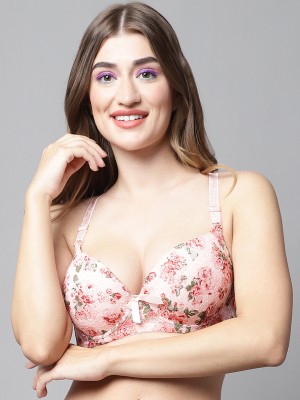 PrettyCat PrettyCat Beautiful Floral Print Lighty Padded T-Shirt Bra Women T-Shirt Lightly Padded Bra(Pink)