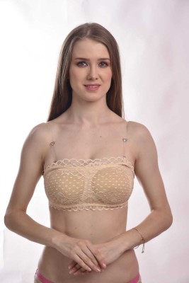 Branties Fancy Short Bralette For Girls And Women with Removable transparent strips Women Bralette Lightly Padded Bra(Beige)