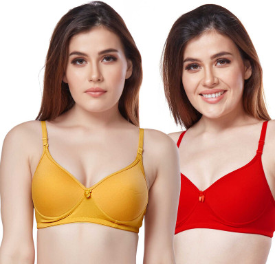 LOGGERHEAD COTTON LYCRA PADDED T-SHIRT BRA (Pack of 2) Women T-Shirt Heavily Padded Bra(Yellow, Red)