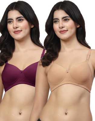 LILY Dapyklis Women T-Shirt Lightly Padded Bra(Purple, Gold)