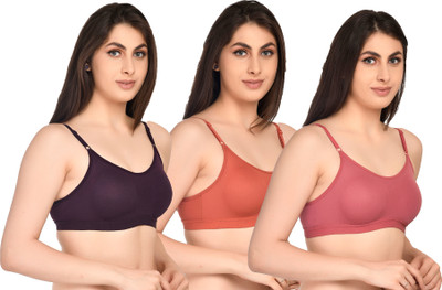 ASHMIRAS Pack of 3 Women Sports Non Padded Bra(Orange, Pink, Purple)
