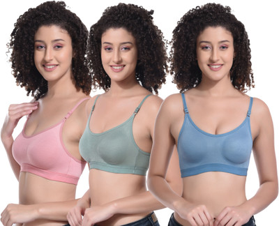 CURVZEX Women Sports Non Padded Bra(Pink, Dark Green, Dark Blue)