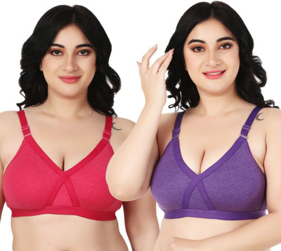 Funahme For Heavy Bust Women Women Everyday Non Padded Bra(Purple, Pink)
