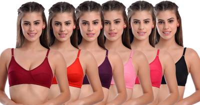 Lady Soft Pack of 6 Women Full Coverage Non Padded Bra (Multicolor) Women T-Shirt Non Padded Bra(Multicolor)