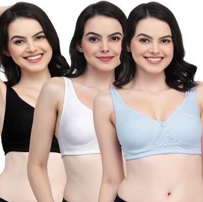 COLLEGE GIRL CG1214 Double Layered Women T-Shirt Non Padded Bra(Light Blue, White, Black)