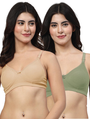 LILY Axela Moulded Double Layered Women Full Coverage Non Padded Bra(Beige, Green)