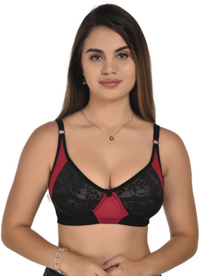 BodyAan Bodyaan Net Women T-Shirt Lightly Non Padded Full Coverage Bra Women Everyday Non Padded Bra(Black, Pink)