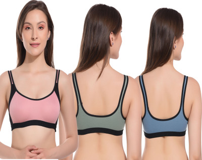 CURVZEX Women Sports Non Padded Bra(Pink, Green, Blue)