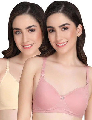 HouseOfCommon Women T-Shirt Heavily Padded Bra(Beige, Pink)