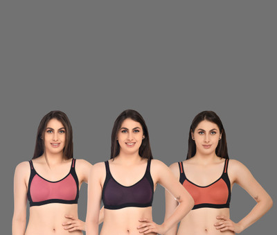 ASHMIRAS Pack of 3 Women Sports Non Padded Bra(Orange, Pink, Purple)