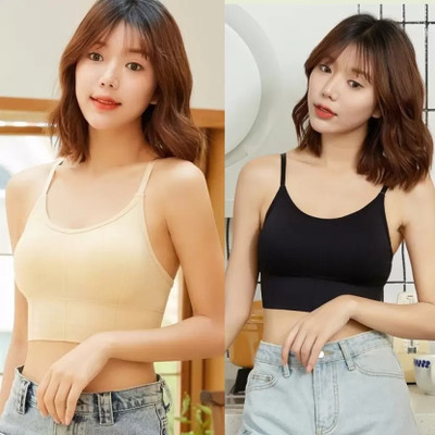 LASSIEGARB Women Bralette Lightly Padded Bra(Black, Beige)