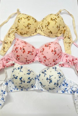 CALCADOS Combo pack of 3 Women Push-up Lightly Padded Bra(Pink, Blue, Beige)
