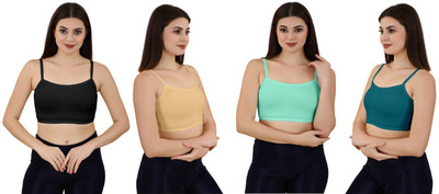 Guru Krupa Traders Women's Cotton Lycra Free Size Non Padded Pull On Sport Bra Women Sports Non Padded Bra(Black, Gold, Light Green, Green)