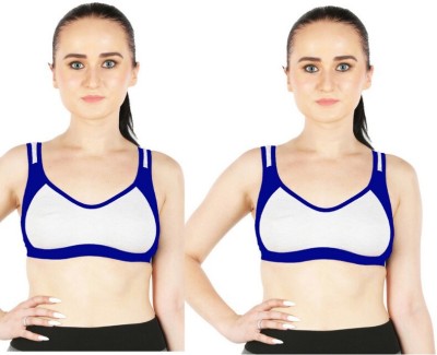 Draxstar Attire Traditional Cotton Sports Bra Women Sports Non Padded Bra(Blue, White)