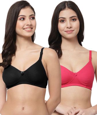 COLLEGE GIRL Detachable Strap Women T-Shirt Lightly Padded Bra(Black, Pink)