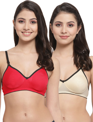 Docare M2Mino Women T-Shirt Non Padded Bra(Red, Beige)