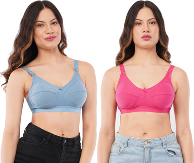 Menika HEAVY BUST C CUP BRA Women Full Coverage Non Padded Bra(Light Blue, Pink)