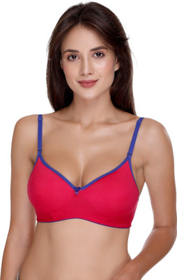 SONA Soft Cotton Non-Wired Detachable Straps T-Shirt Padded Bra Women T-Shirt Lightly Padded Bra(Pink)