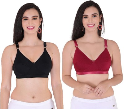 ASKFORGARMENTS Women Soft FULL coverage bta Women Full Coverage Non Padded Bra(Maroon, Black)