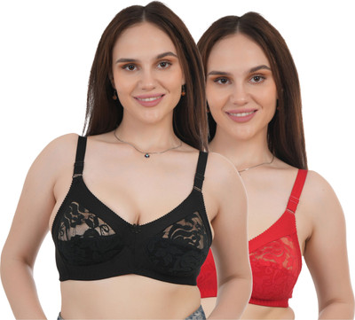 JEAGER JEAGER_NET_BRA Women Everyday Non Padded Bra(Black, Red)