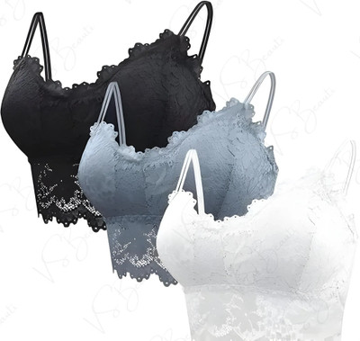 VS Beauti VS Beauti Lightly Padded Super Net Lace Bra Women Everyday Lightly Padded Bra(Black, White, Grey)