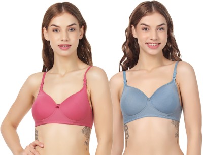 ESOROUCHA Women T-Shirt Non Padded Bra(Pink, Light Blue)