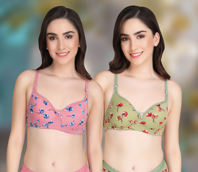 samvar C-Kali Bra Women Minimizer Lightly Padded Bra(Pink, Green)
