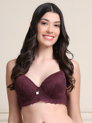 PrettyCat PrettyCat Printed Lightly Padded Lace T-shirt Bra Women T-Shirt Lightly Padded Bra(Maroon)