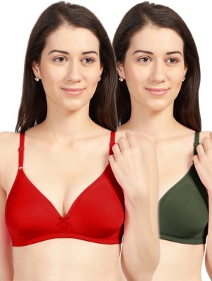 Sonari Women T-Shirt Non Padded Bra(Green, Red)