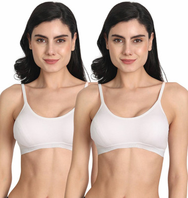 Aimly Women's Cotton Non-Padded Low Coverage Sports Bra - White (PACK OF 2) Women Sports Non Padded Bra(White)