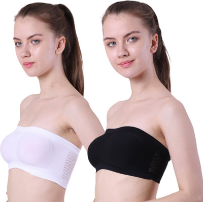 Peralent Peralent Stylish Women Bandeau/Tube Non Padded Bra(White, Black)