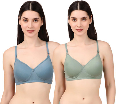 Satyajit Enterprises IMG2501 Bra Set of 2 L Blue Green Size 36 Women Push-up Lightly Padded Bra(Light Blue, Light Green)