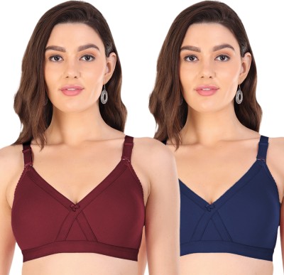 Arc de Shapes Women Cotton Nylon Everyday Cross Fit Bra with Adjustable Strap Pack of 2 Women T-Shirt Non Padded Bra(Maroon, Blue)