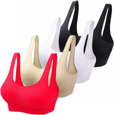 NUDORA Combo of 4 fully stretchable cotton everyday Sports bra (Multicolor) Women Sports Non Padded Bra(Multicolor)