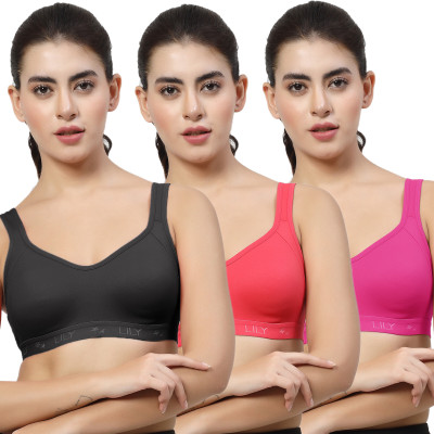 LILY Strops555 Women Sports Non Padded Bra(Black, Red, Pink)
