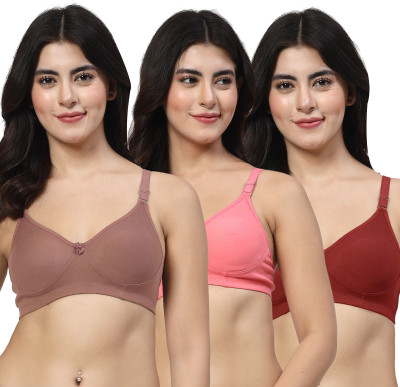 LILY Axela Moulded Double Layered Women T-Shirt Non Padded Bra(Brown, Pink, Maroon)