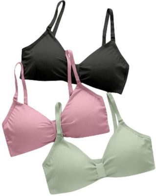 VarniEcom Women Everyday Lightly Padded Bra(Black, Green, Pink)