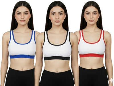 rrrr Women's Comfort sport Bra Every Day Pack Of 3(Multicolor) full coverage Women Full Coverage Non Padded Bra(Black, Blue, Red)