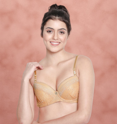 Susie Susie Demi-Coverage Underwired Full Lace Bridal Balconette Padded Bra -Skin Women Balconette Lightly Padded Bra(Beige)
